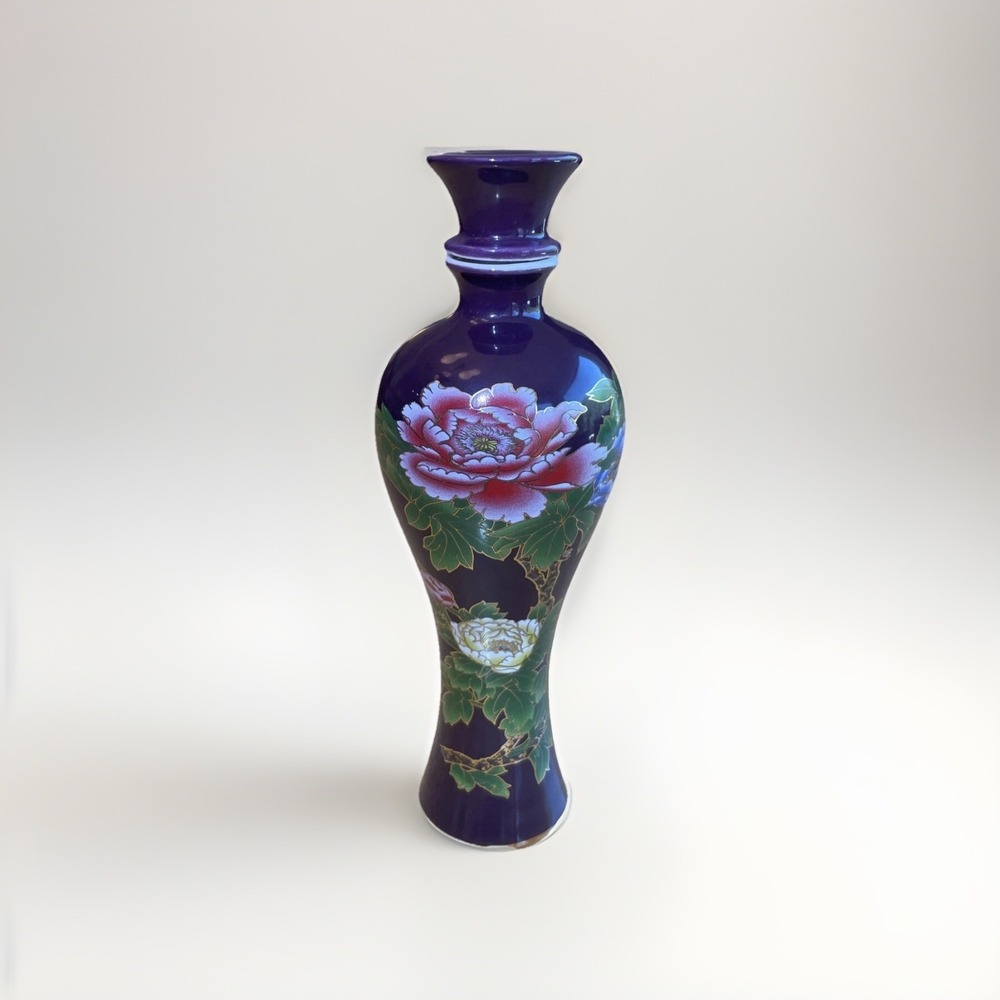 Unique Chinese Empty Alcohol Bottle With Stopper Vase Gold Outlined 125ml Floral